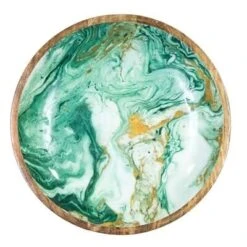 By Room Schaal Rond ø 38 Cm Mangohout Marble Green