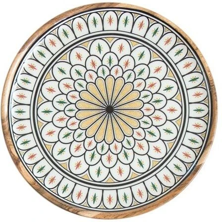 By Room Dienblad ø 40 Cm Mangohout Moroccan Print Bloemmotief Geel/groen