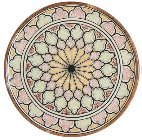 By Room Dienblad ø 40 Cm Mangohout Moroccan Print Bloemmotief Geel/rood/roze