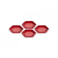 Le Creuset Hexagon Serveerschaaltje 9,5 Cm Aardewerk Kersrood 4 Stuks